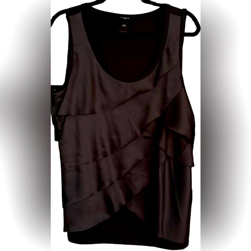 ANN TAYLOR Elegant Solid Black Satiny Uneven Layered Sleeveless Top, Sz XL, GUC.
